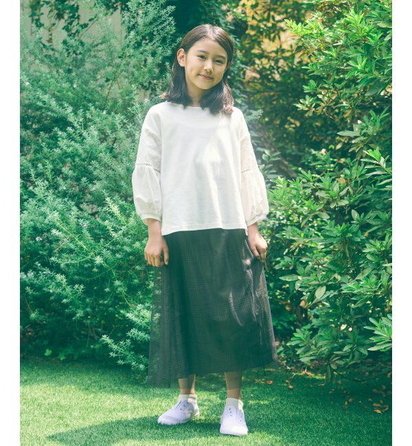 ikka kids「【親子おそろい】7分袖キカレース切り替えTシャツ」|Tシャツ・カットソー|