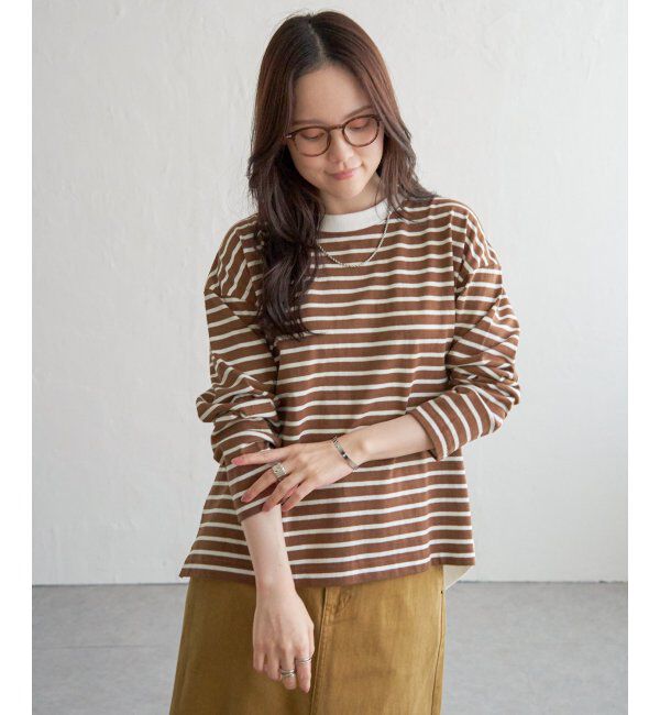 Lbc with Life「リブ使いボーダーT」|Tシャツ・カットソー|ブラウン