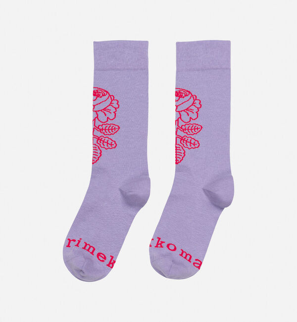 Marimekko「Detsku Vihkiruusu ソックス」|ソックス|ライラック&times;レッド