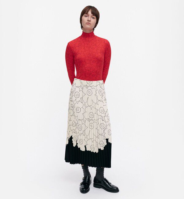Marimekko「Piiru Piirto Unikko スカート」|スカート|ﾌﾞﾗｯｸ&times;ｵﾌﾎﾜｲﾄ