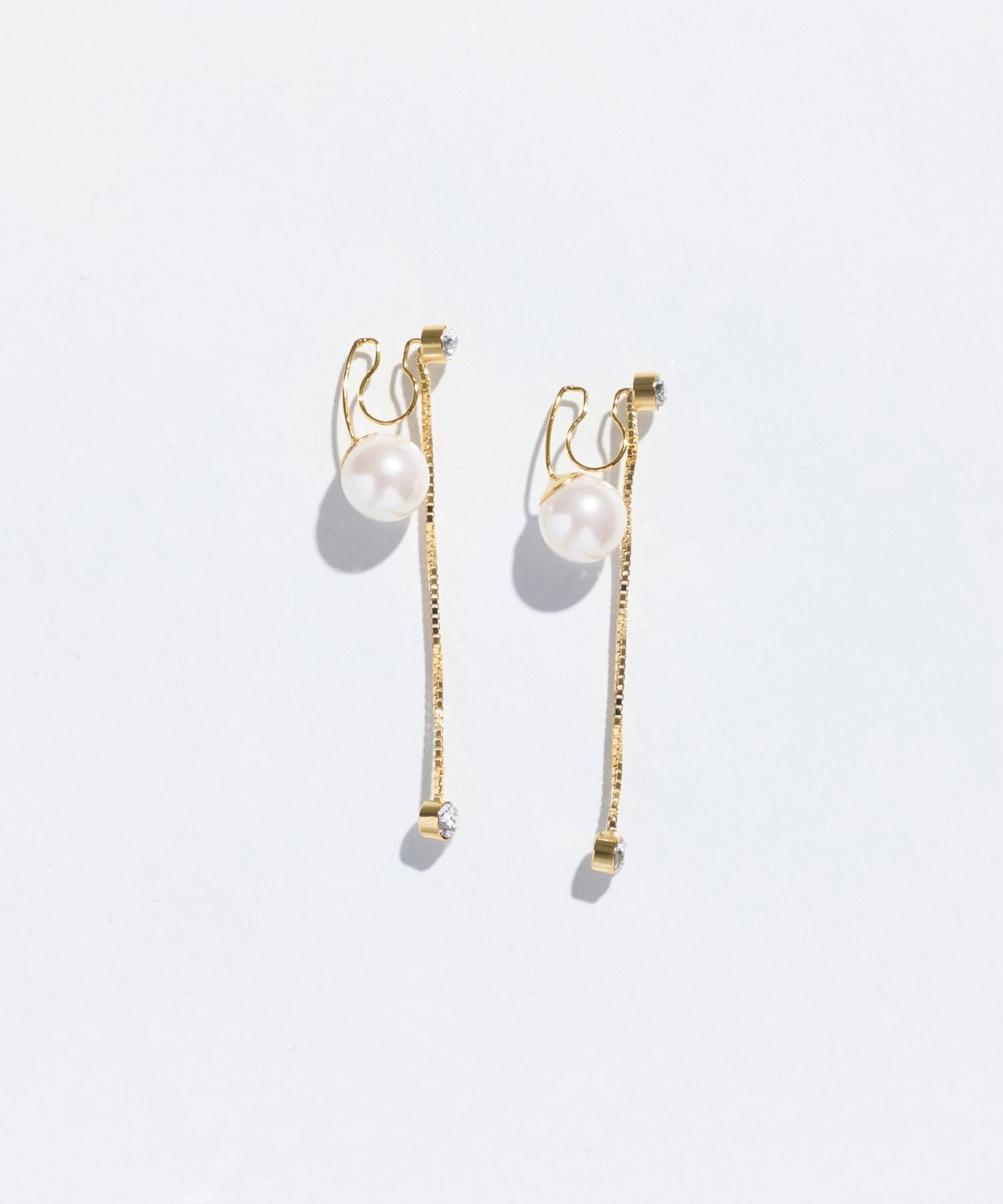 Phoebe「ロングバックモチーフイヤリング　パール&times;ビジュー」|イヤリング|クリア