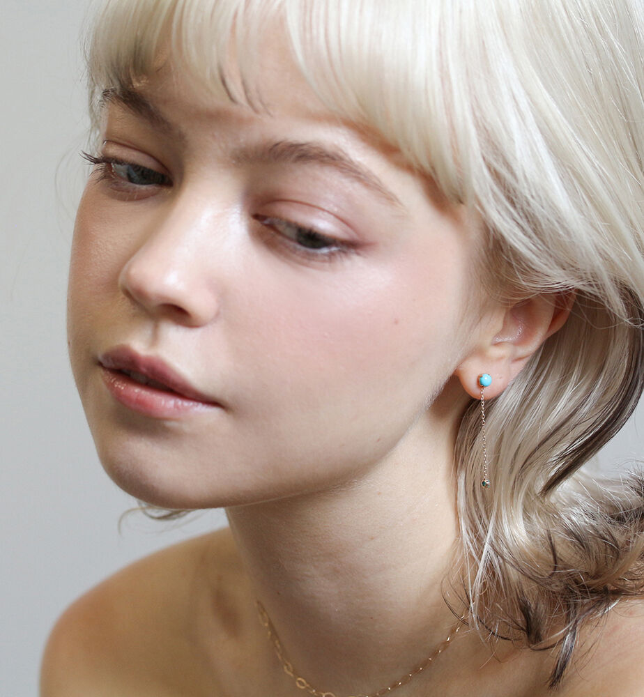  「ターコイズ チェーン ピアス | K10YG」|ピアス|