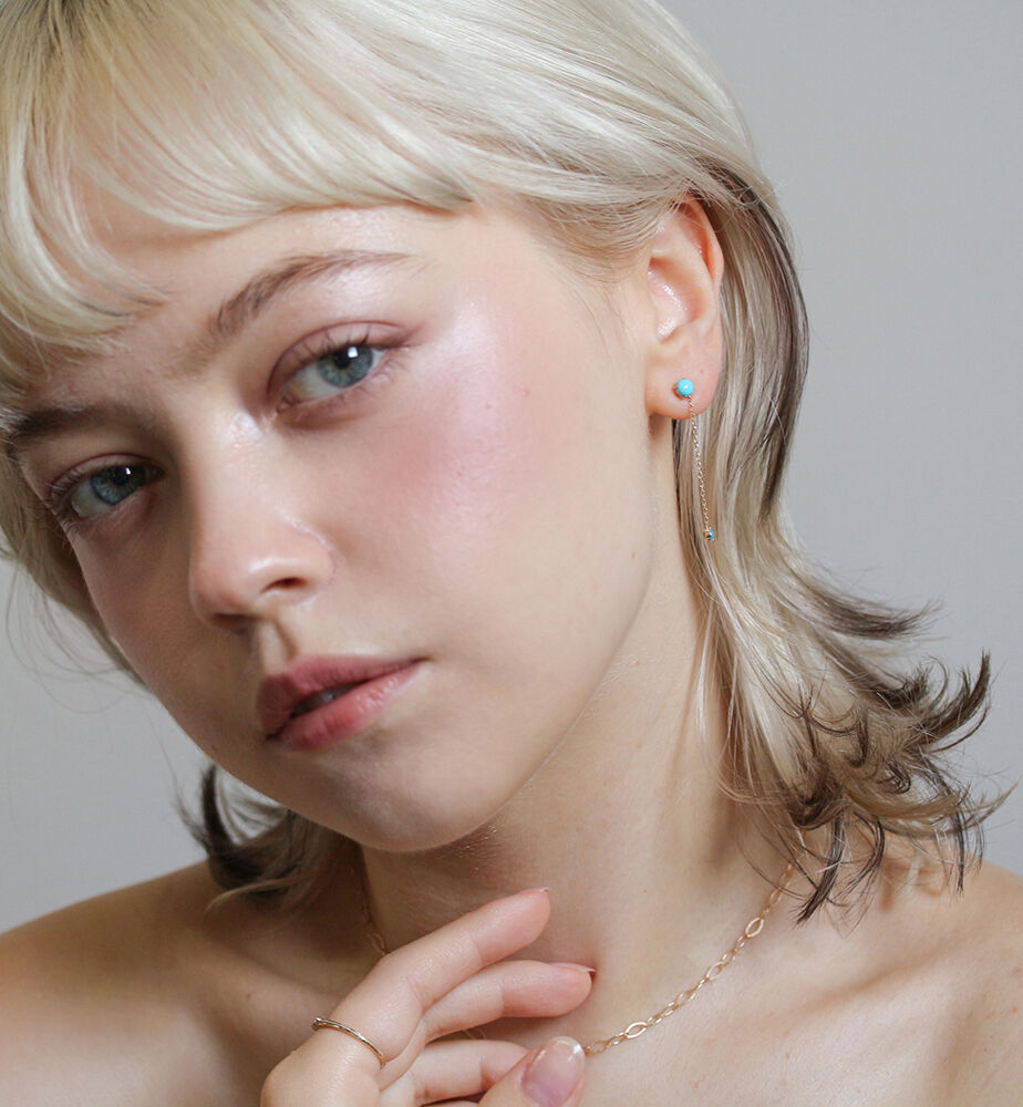  「ターコイズ チェーン ピアス | K10YG」|ピアス|