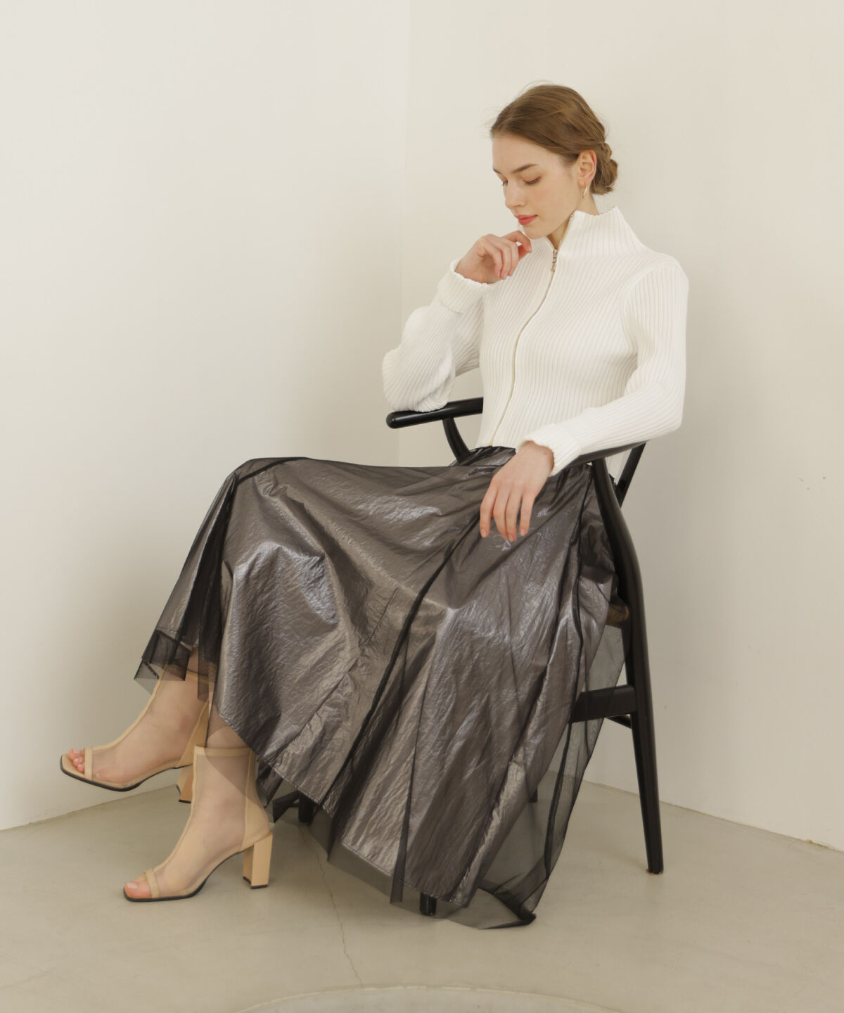 アンドクチュール「リブジッパーカーディガン」|カーディガン|