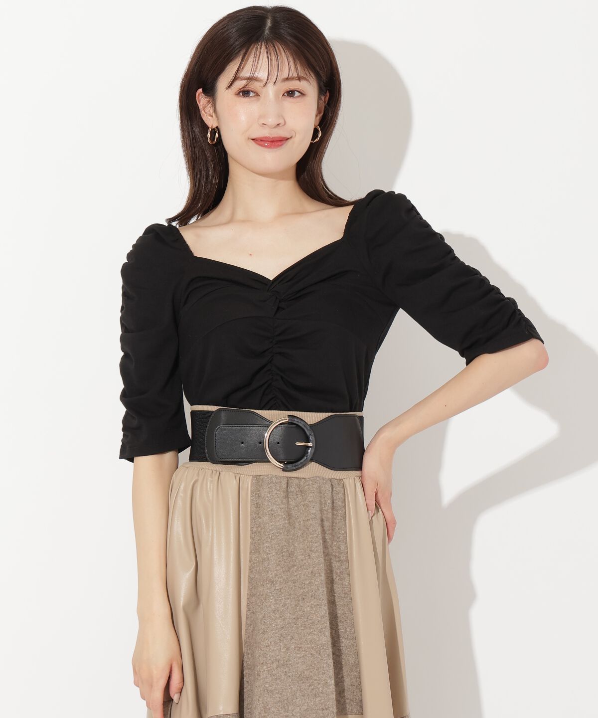 アンドクチュール「フロントクロスギャザーTシャツ」|Tシャツ・カットソー|