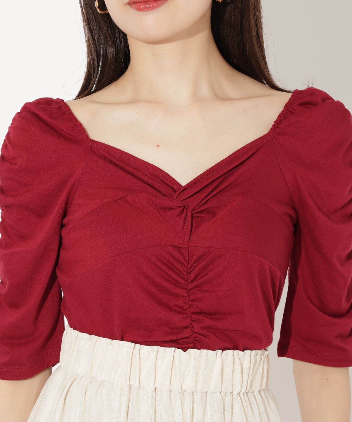 アンドクチュール「フロントクロスギャザーTシャツ」|Tシャツ・カットソー|