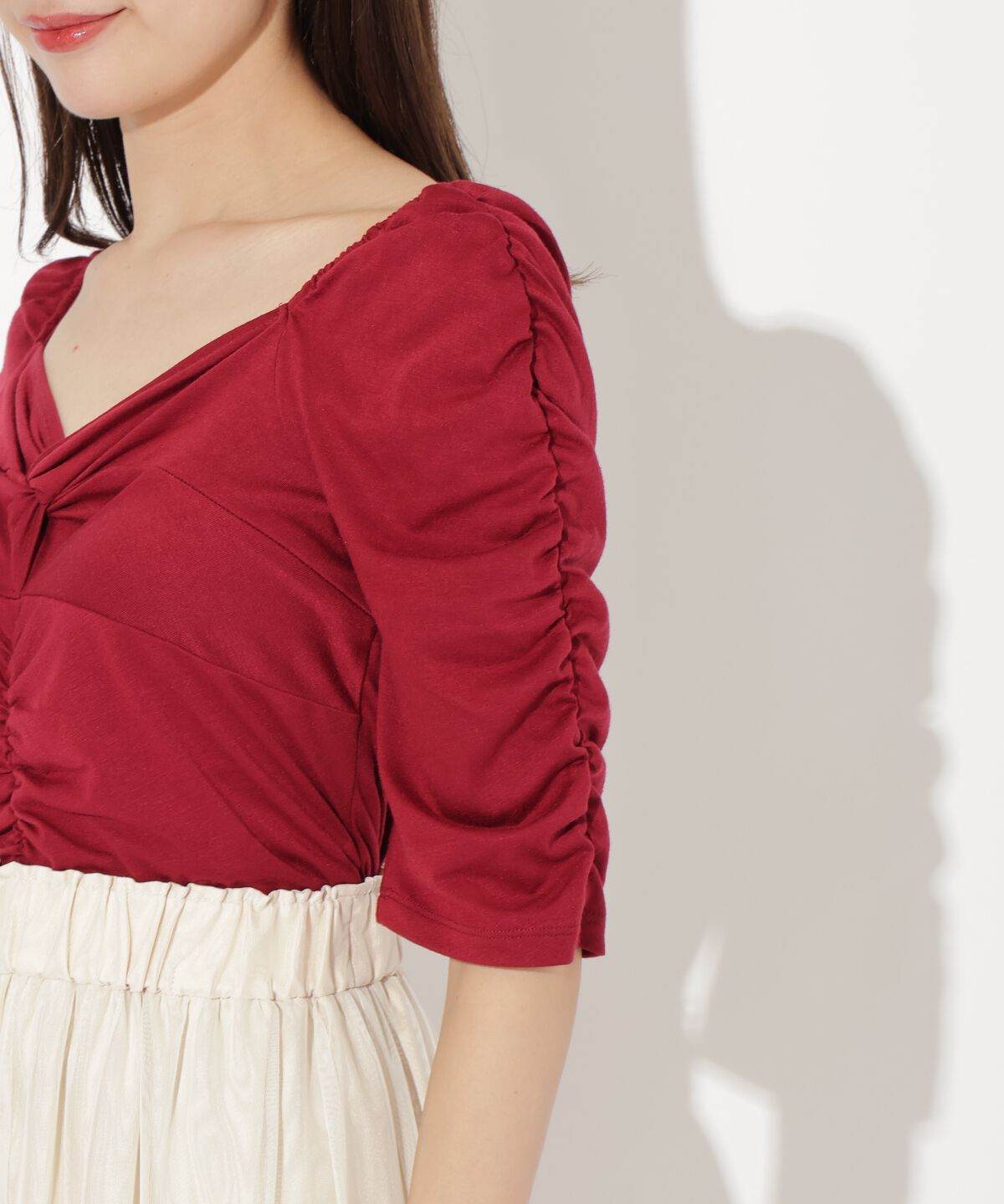 アンドクチュール「フロントクロスギャザーTシャツ」|Tシャツ・カットソー|