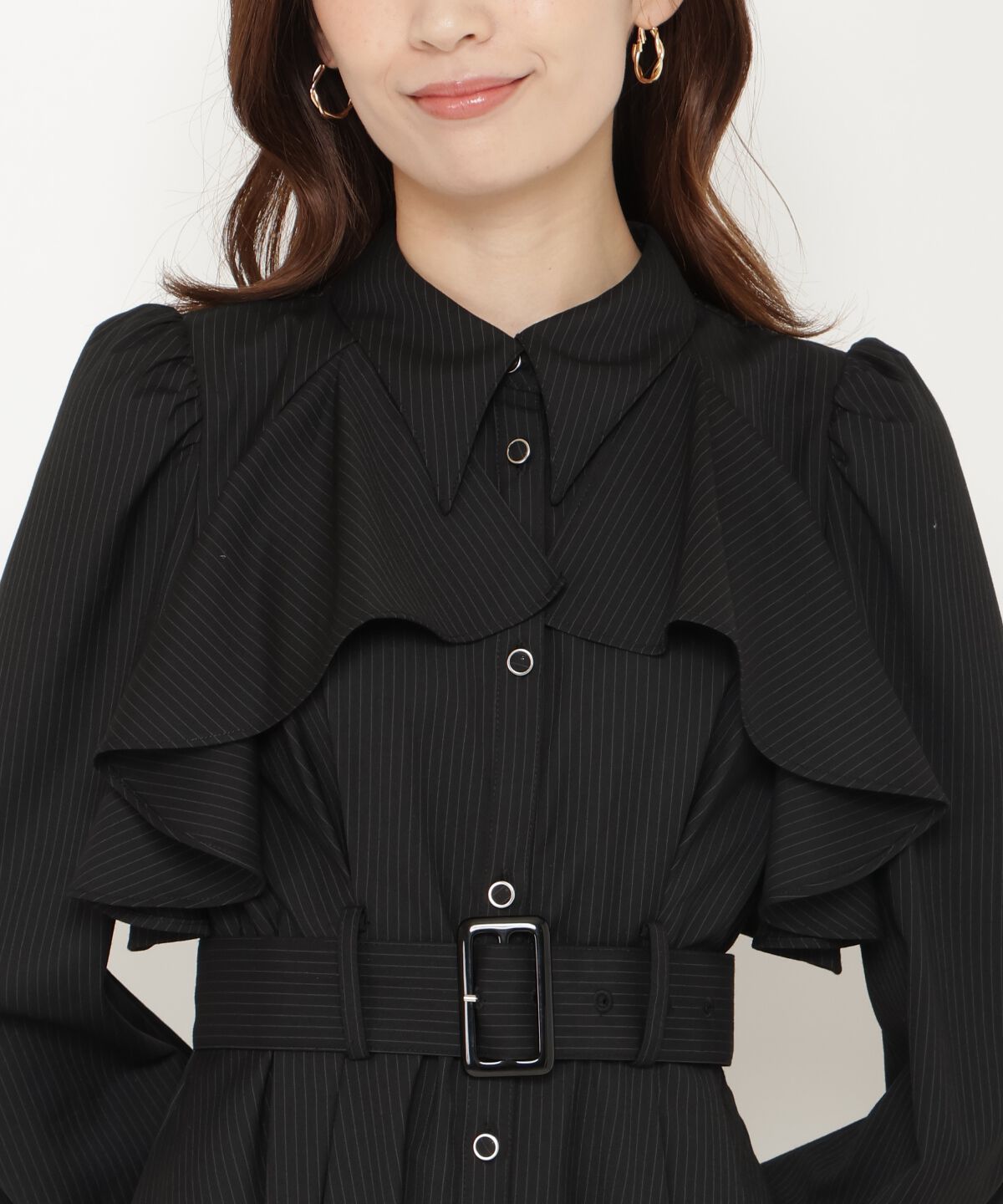 アンドクチュール「ストライプフリルケープワンピース」|ワンピース|