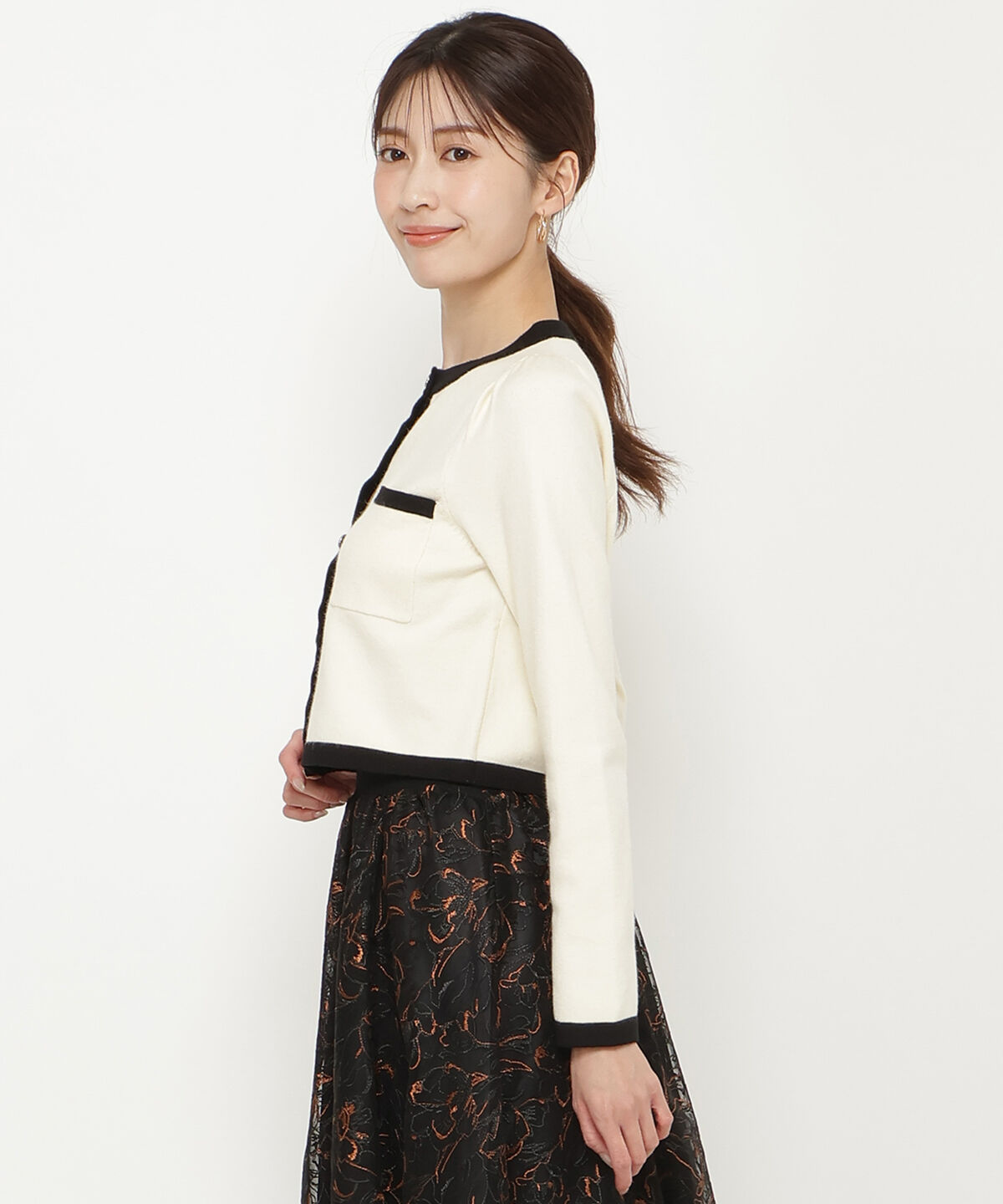 アンドクチュール「配色トリミングニットカーディガン」|カーディガン|