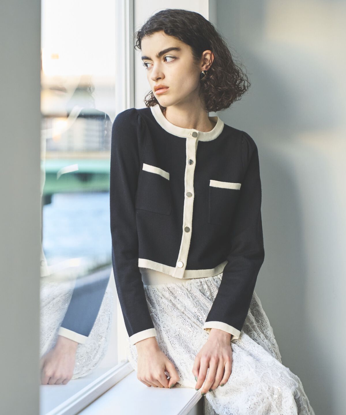 アンドクチュール「配色トリミングニットカーディガン」|カーディガン|