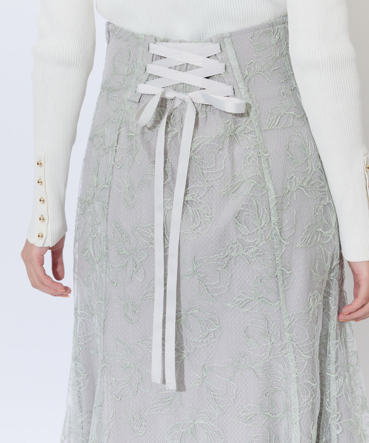 アンドクチュール「チュールヘムフローラルスカート」|フレア|