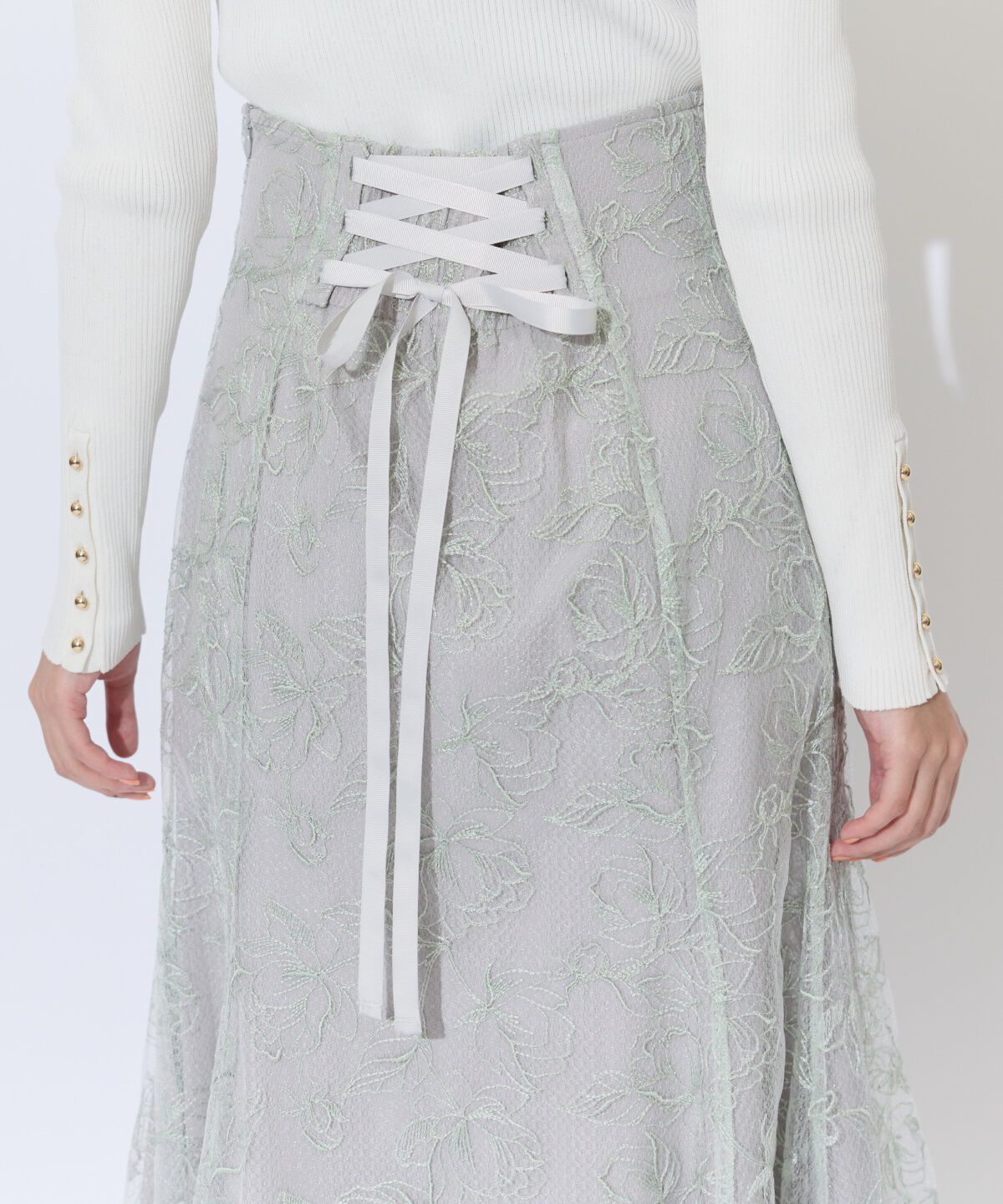 アンドクチュール「チュールヘムフローラルスカート」|フレア|