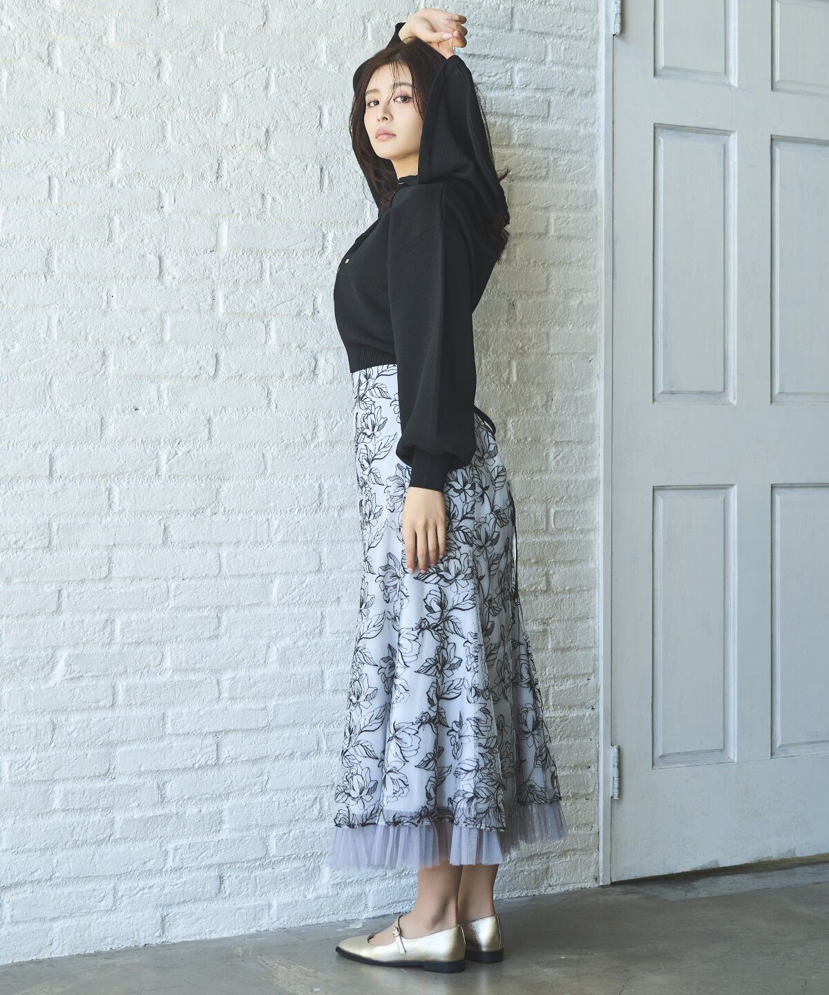 アンドクチュール「チュールヘムフローラルスカート」|フレア|