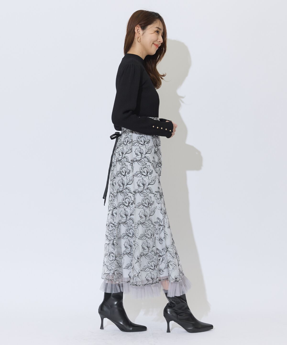アンドクチュール「チュールヘムフローラルスカート」|フレア|