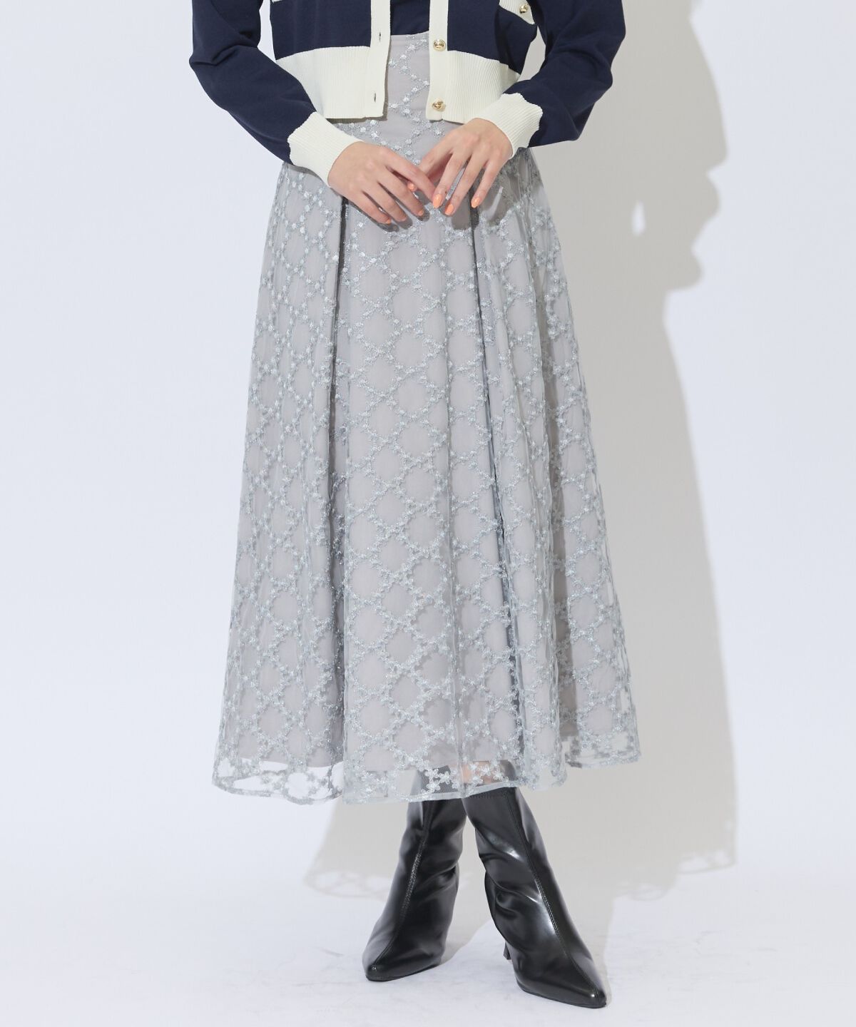 アンドクチュール「ダイヤチュールタックフレアスカート」|フレア|ライトグレー