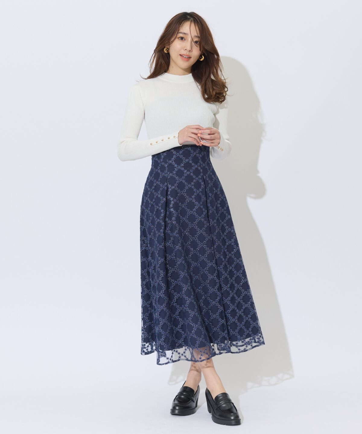 アンドクチュール「ダイヤチュールタックフレアスカート」|フレア|