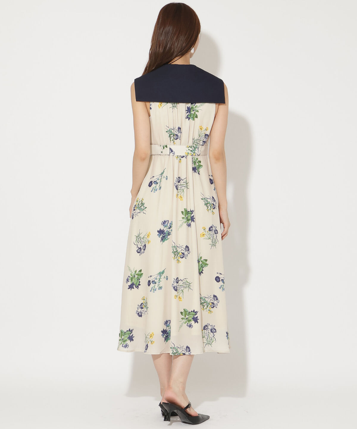 アンドクチュール「ドローイングフラワー配色襟ワンピース」|ワンピース|