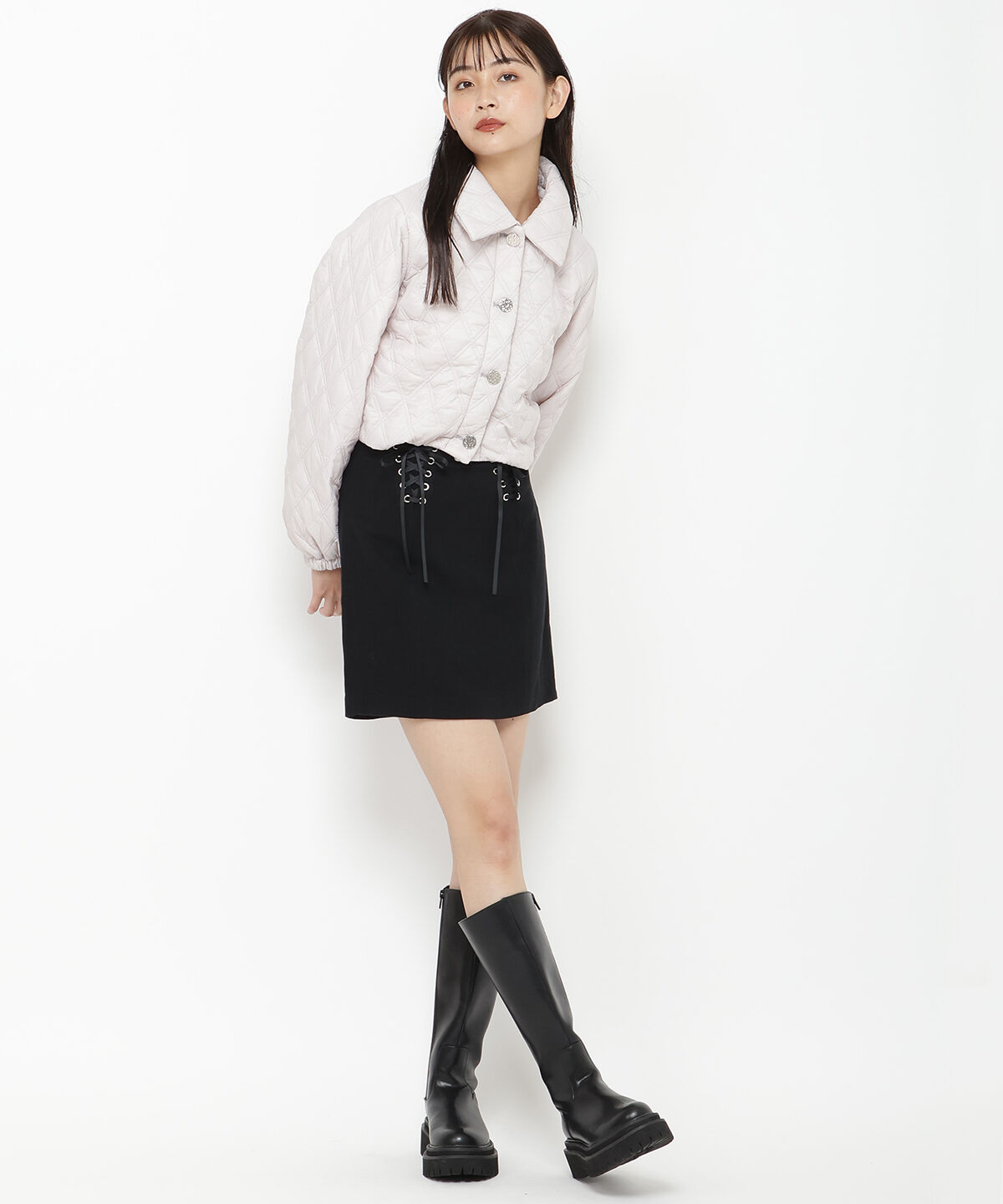 REDYAZEL「リボンレースアップミニスカート」|タイト|