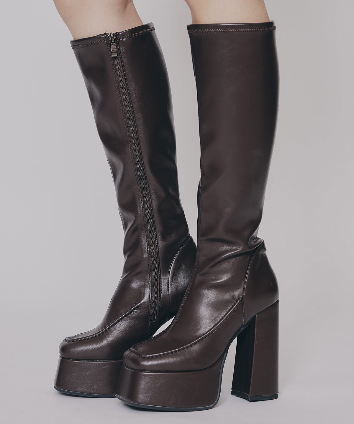 REDYAZEL「スクエアタイツロングブーツ」|ショートブーツ|ﾀﾞｰｸﾌﾞﾗｳﾝ