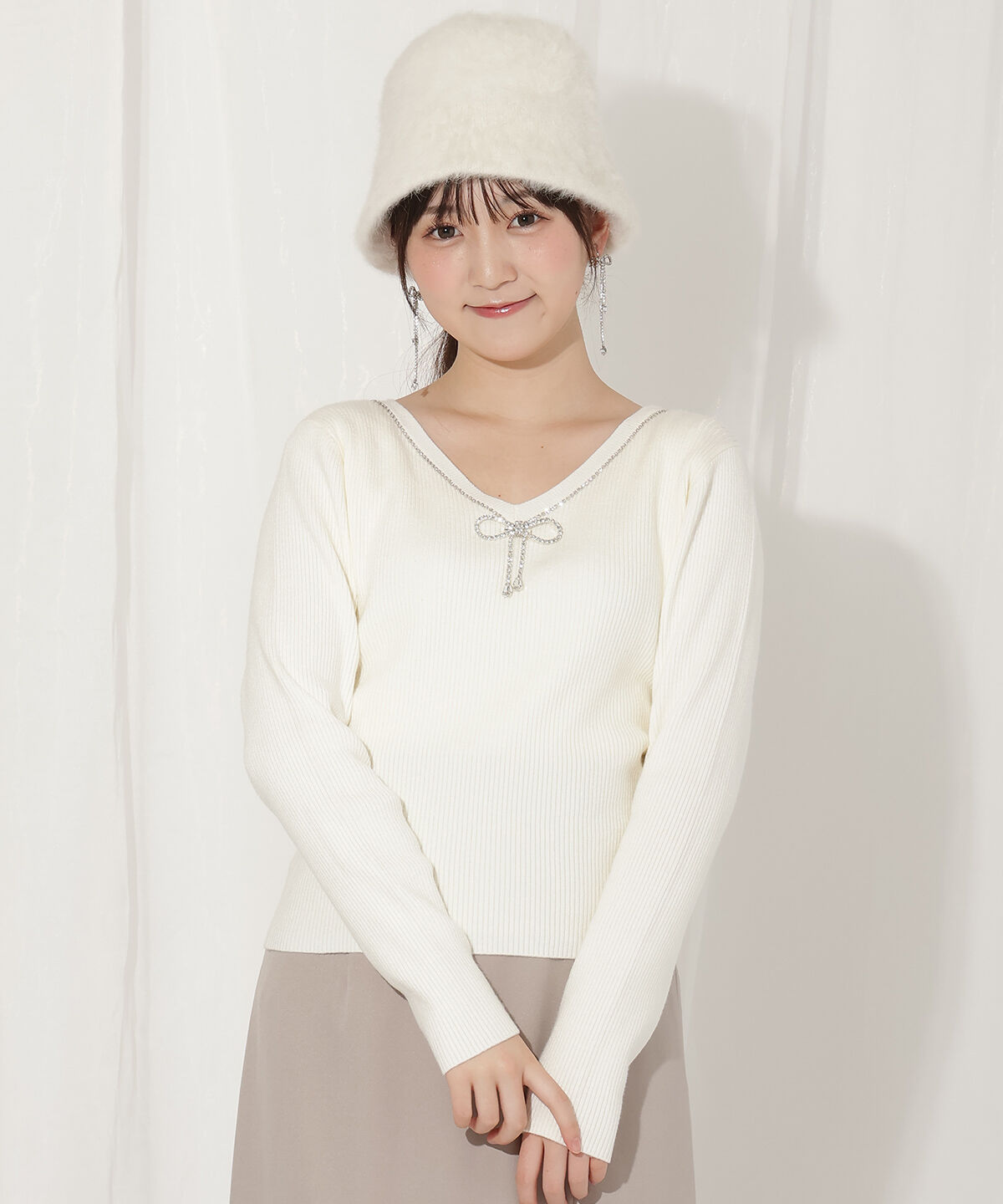 WILLSELECTION「リボンブローチ付き2WAYニットプルオーバー」|ニット・セーター|