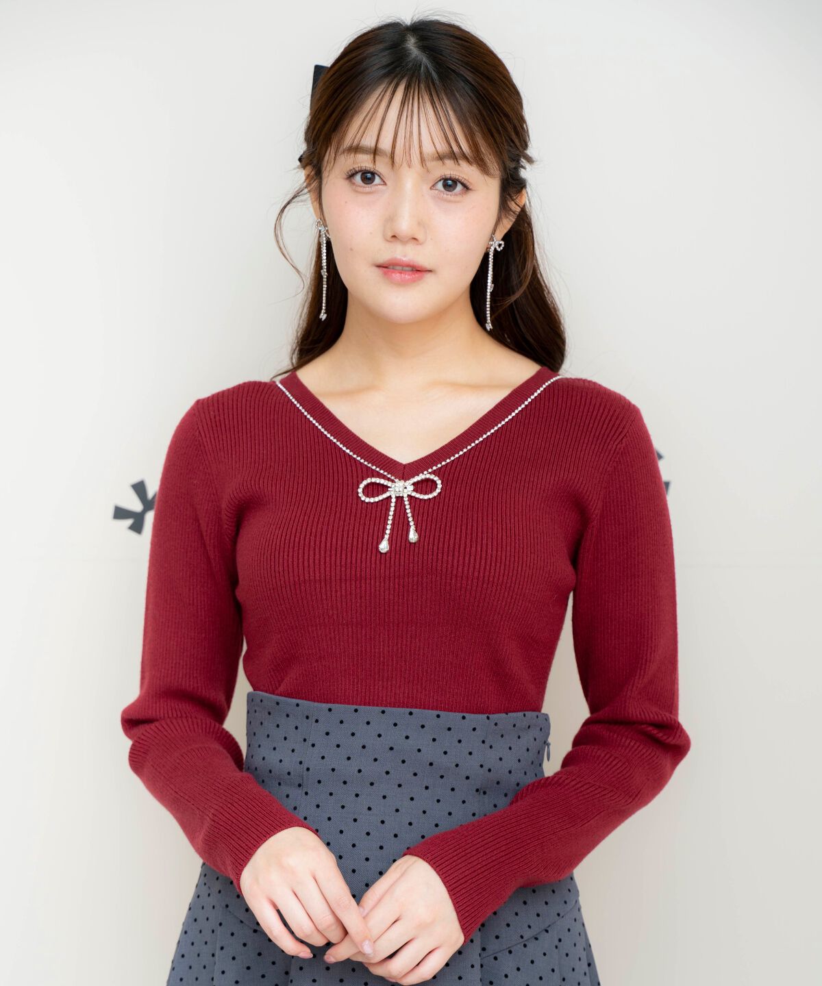 WILLSELECTION「リボンブローチ付き2WAYニットプルオーバー」|ニット・セーター|ボルドー