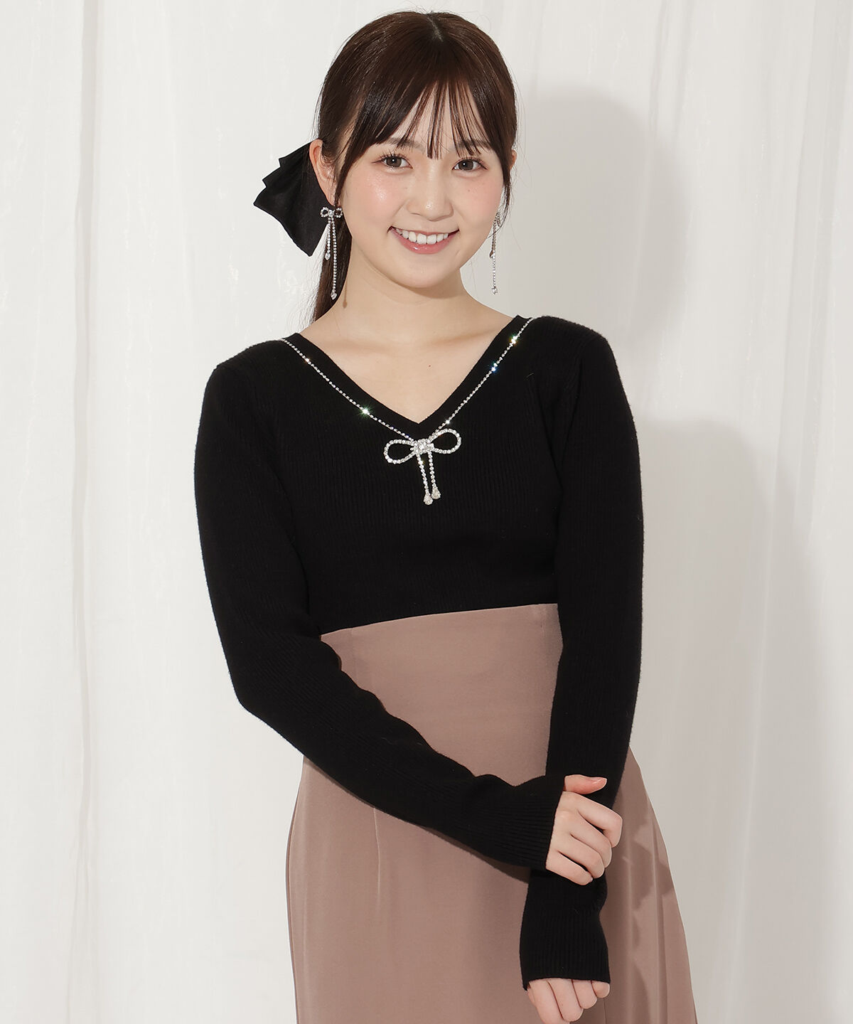 WILLSELECTION「リボンブローチ付き2WAYニットプルオーバー」|ニット・セーター|ブラック