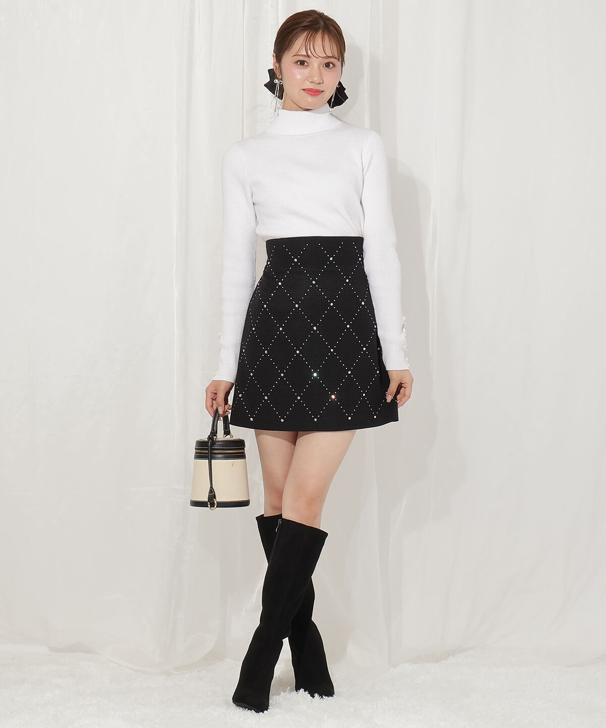 WILLSELECTION「ラインストーンミニスカート」|台形|ブラック