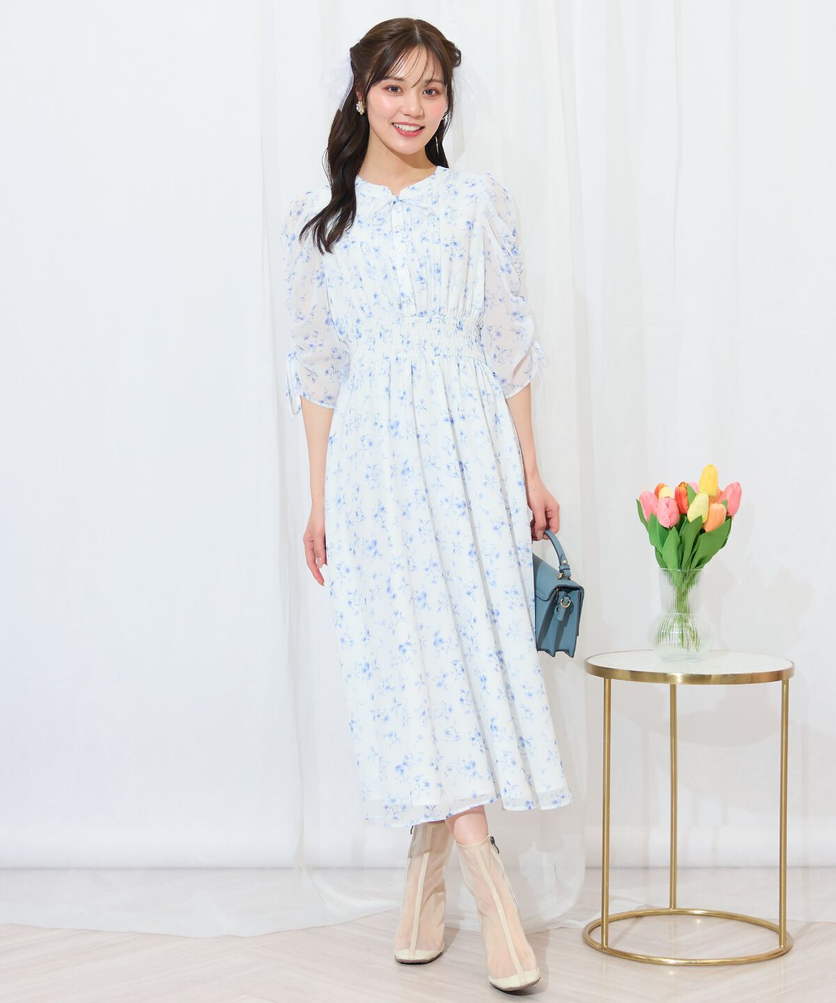 WILLSELECTION「ピンタックウエストシャーリングフラワーワンピース」|ワンピース|