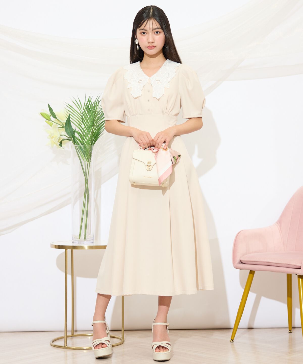 WILLSELECTION「タックウエストレース襟ワンピース」|ワンピース|