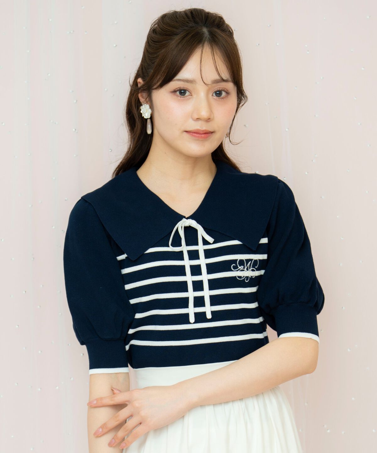 WILLSELECTION「ビッグカラーロゴ刺繍ニット」|ニット・セーター|紺系チェック