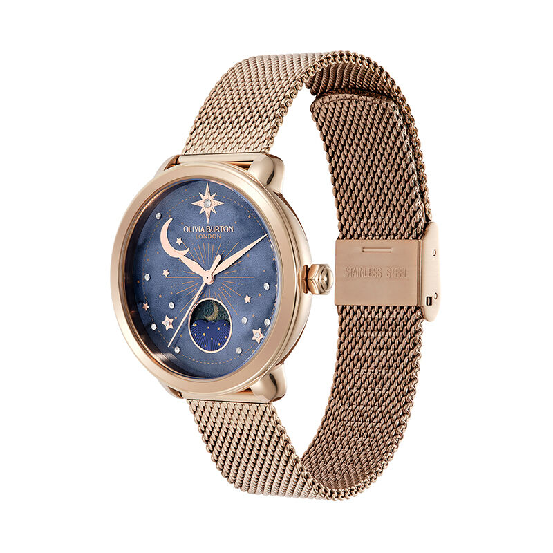 OLIVIA BURTON 「〈OLIVIA BURTON(ｵﾘﾋﾞｱﾊﾞｰﾄﾝ)〉ｾﾚｽﾃｨｱﾙ 34mm ﾑｰﾝﾌｨｲｽﾞﾈｲﾋﾞｰ & ﾛｰｽﾞｺﾞｰﾙﾄﾞﾒｯｼｭ」|腕時計|