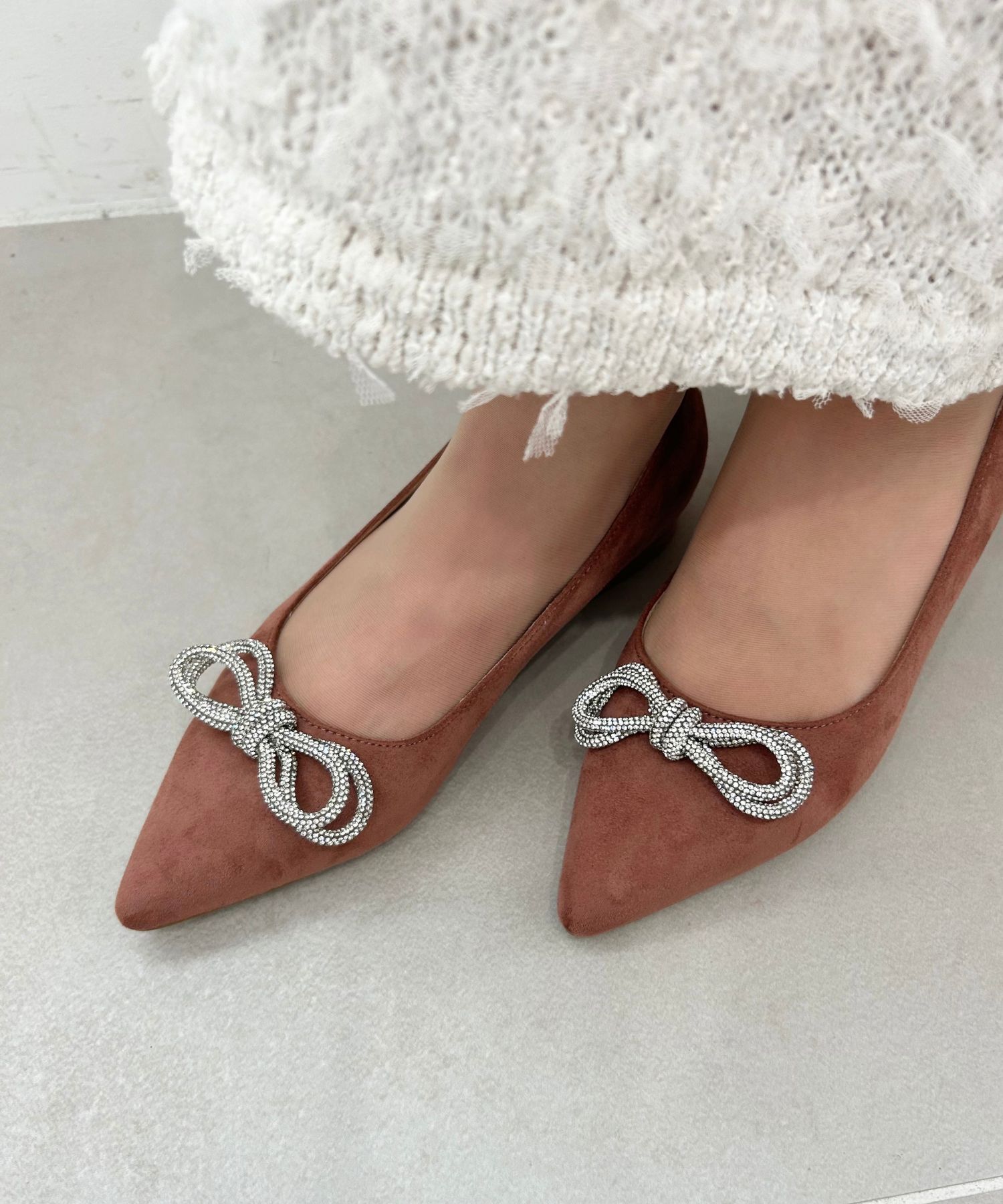 ORiental TRaffic「【トレンド】ビジューリボンフラットパンプス/41310 人気 トレンド パンプス 売れてる 上品」|パンプス|