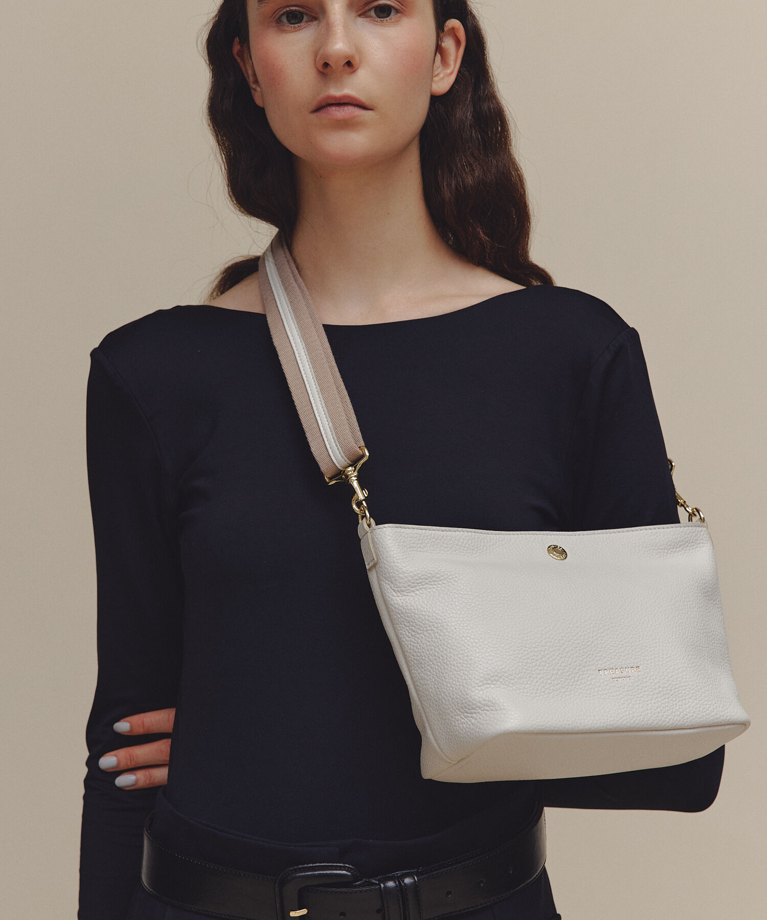 TOPKAPI TREASURE「【TREASURE TOPKAPI】 ソフトシュリンク テープ コンビ レザー ミニショルダーバッグ」|ショルダー・メッセンジャー|ホワイト