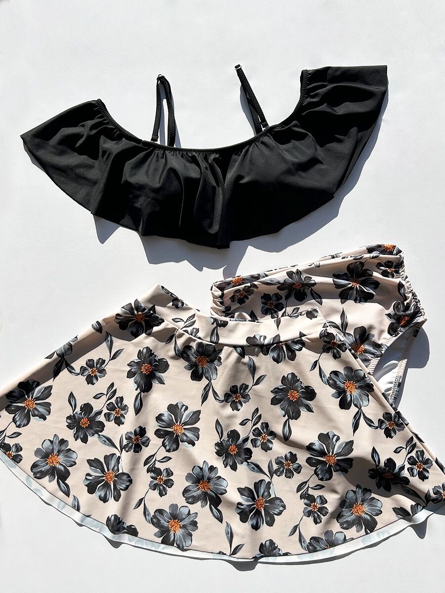 PEAK&PINE「無地&times;レトロフラワーオフショルダービキニ」|ビキニ|