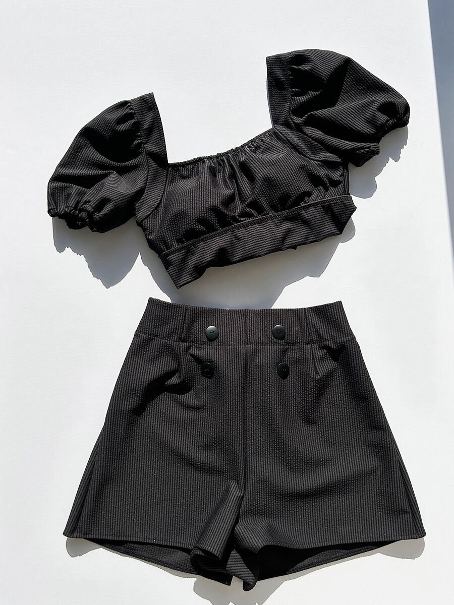 PEAK&PINE「無地ボタン付きAラインハイウエストショートパンツ」|その他|