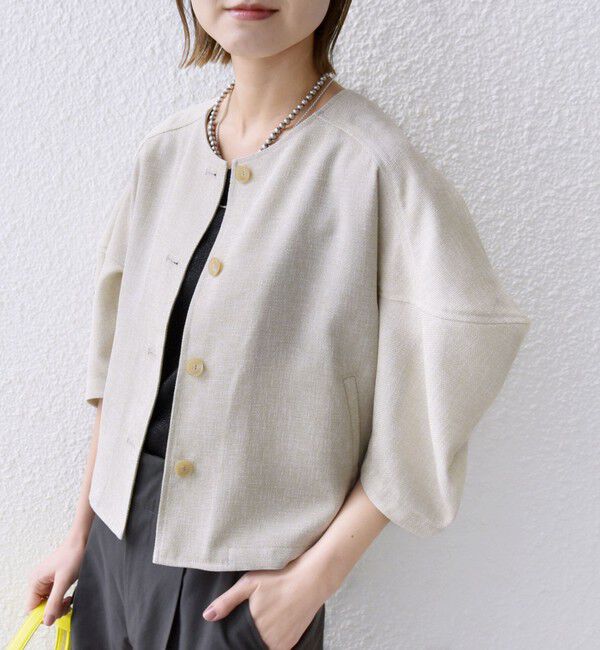 SHIPS for women「【WEB限定】〈洗濯機可能〉リネンライク ランタン袖 ジャケット」|シャツ・ブラウス|ナチュラル