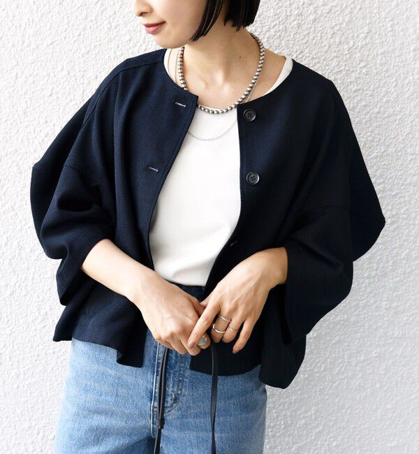 SHIPS for women「【WEB限定】〈洗濯機可能〉リネンライク ランタン袖 ジャケット」|シャツ・ブラウス|ネイビー