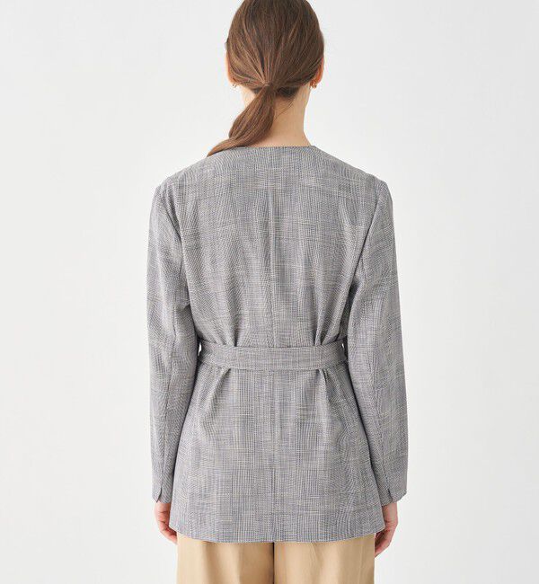 TOMORROWLAND collection「シャイニーグレンチェック サイドスリットジャケット」|ノーカラージャケット|