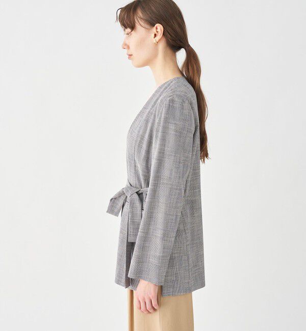 TOMORROWLAND collection「シャイニーグレンチェック サイドスリットジャケット」|ノーカラージャケット|