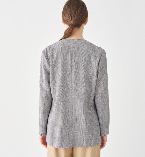 TOMORROWLAND collection「シャイニーグレンチェック サイドスリットジャケット」|ノーカラージャケット|