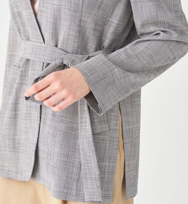 TOMORROWLAND collection「シャイニーグレンチェック サイドスリットジャケット」|ノーカラージャケット|