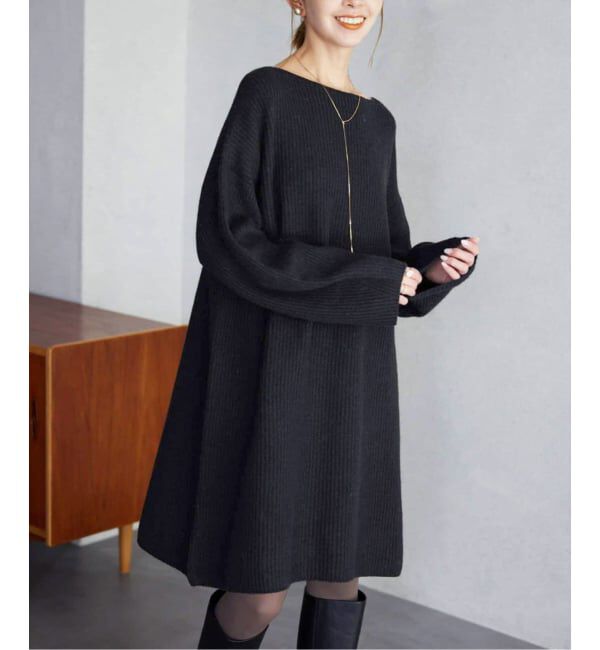 SLOBE IENA「《WEB限定/追加》ファインウールニットミニワンピース」|ワンピース|ブラック