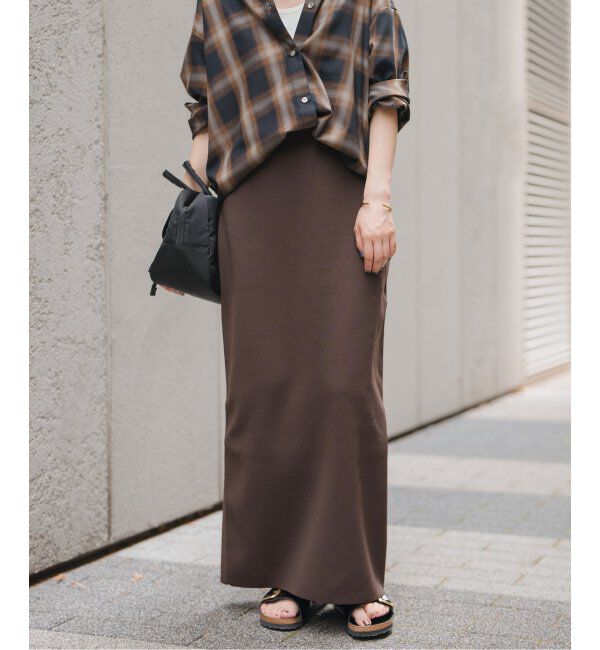 Spick and Span「《WEB限定》ウォッシャブルニットタイトスカート」|スカート|ブラウン