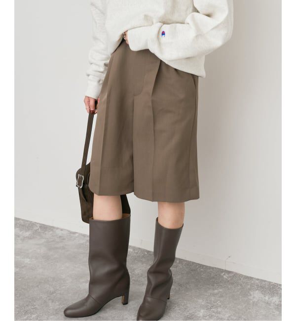 Spick and Span「ハイカウントプレーンハーフパンツ」|スラックス|ブラウン