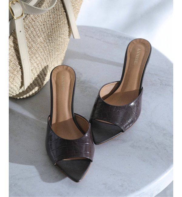  「《追加》ANNISE./アニス クロコパターンミュール」|サンダル|ブラウン