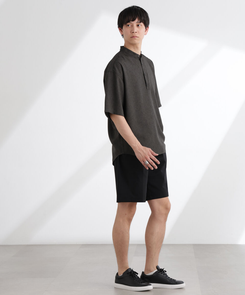 nano･universe「テックリネンバンドカラープルオーバーシャツ 半袖」|シャツ・ブラウス|