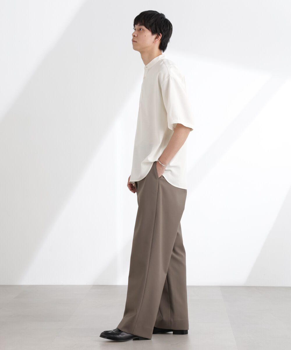 nano･universe「テックリネンバンドカラープルオーバーシャツ 半袖」|シャツ・ブラウス|