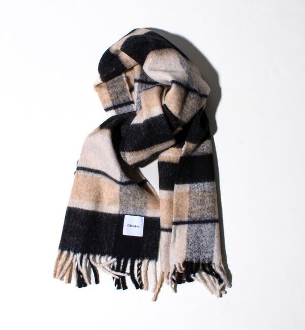 GLOSTER「ウール混ブークレ 大判チェックマフラー」|マフラー|