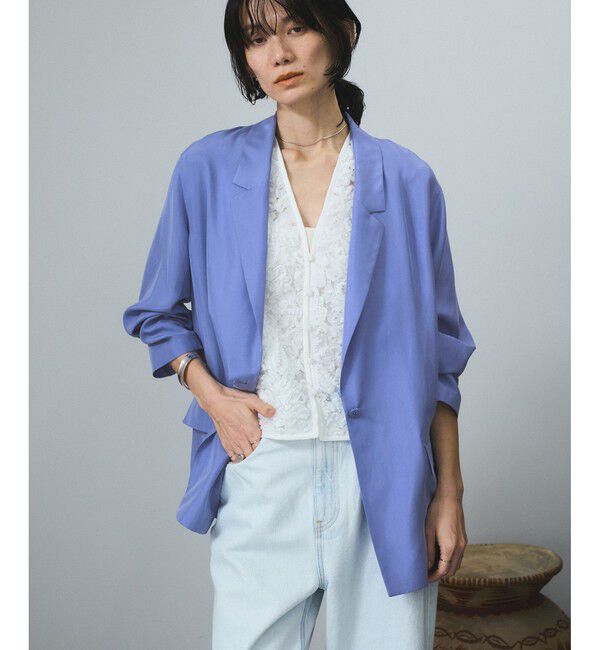 SALON adam et rope'「[25SS]GENTLE SILK ジャケット【セットアップ対応・洗える】」|テーラードジャケット|ブルー(44)