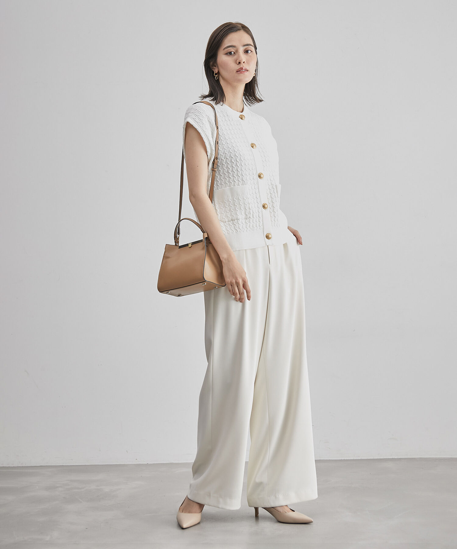 ROPE「メタルボタンケーブルニットベスト」|ベスト・ジレ|